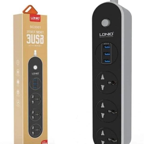 LDNIO Power Strip With 3 Power Sockets & 3 Fast Charging USB Ports