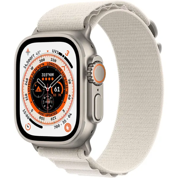 Apple Watch Ultra - Case Size 49mm, Titanium Case with (Midnight - Green - Starlight - Orange - Blue and Gray trail Alpine Loop)
