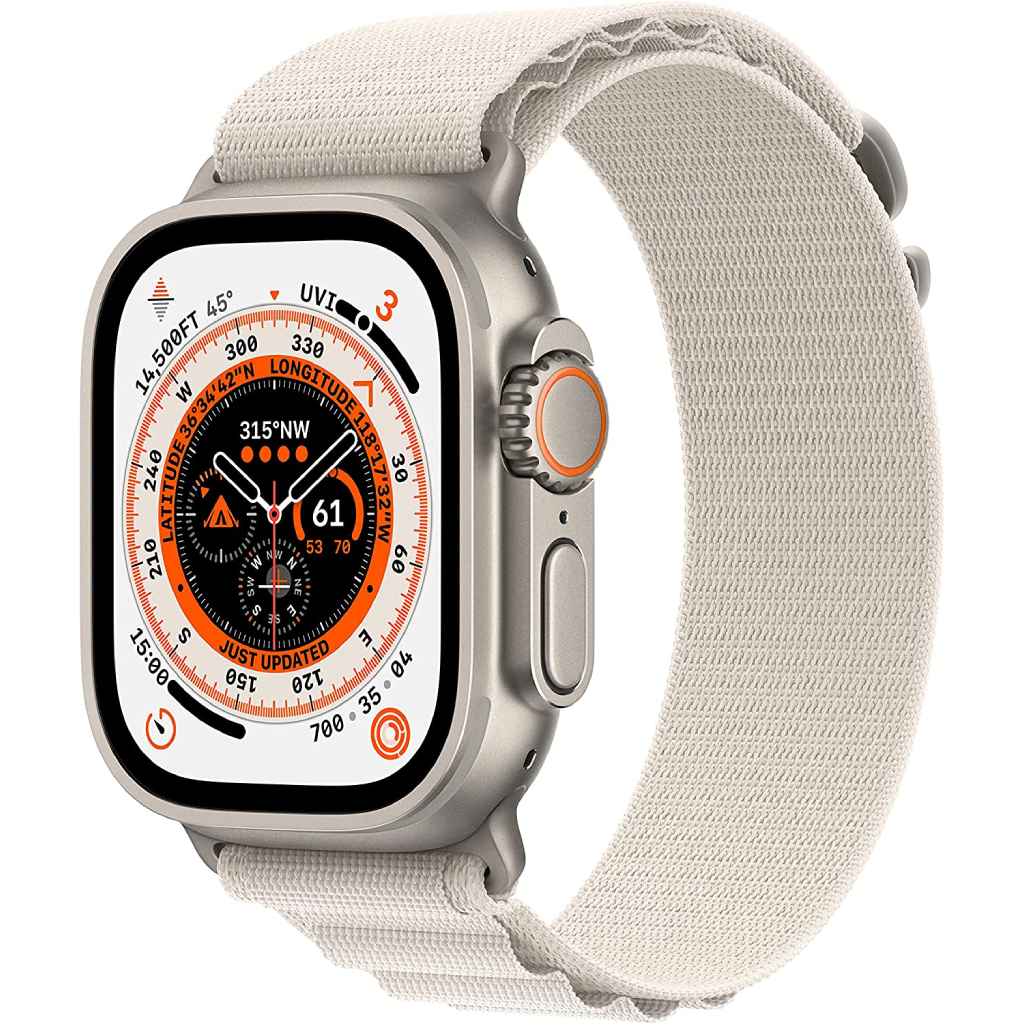 Apple Watch Ultra - Case Size 49mm, Titanium Case with (Midnight - Green - Starlight - Orange - Blue and Gray trail Alpine Loop)