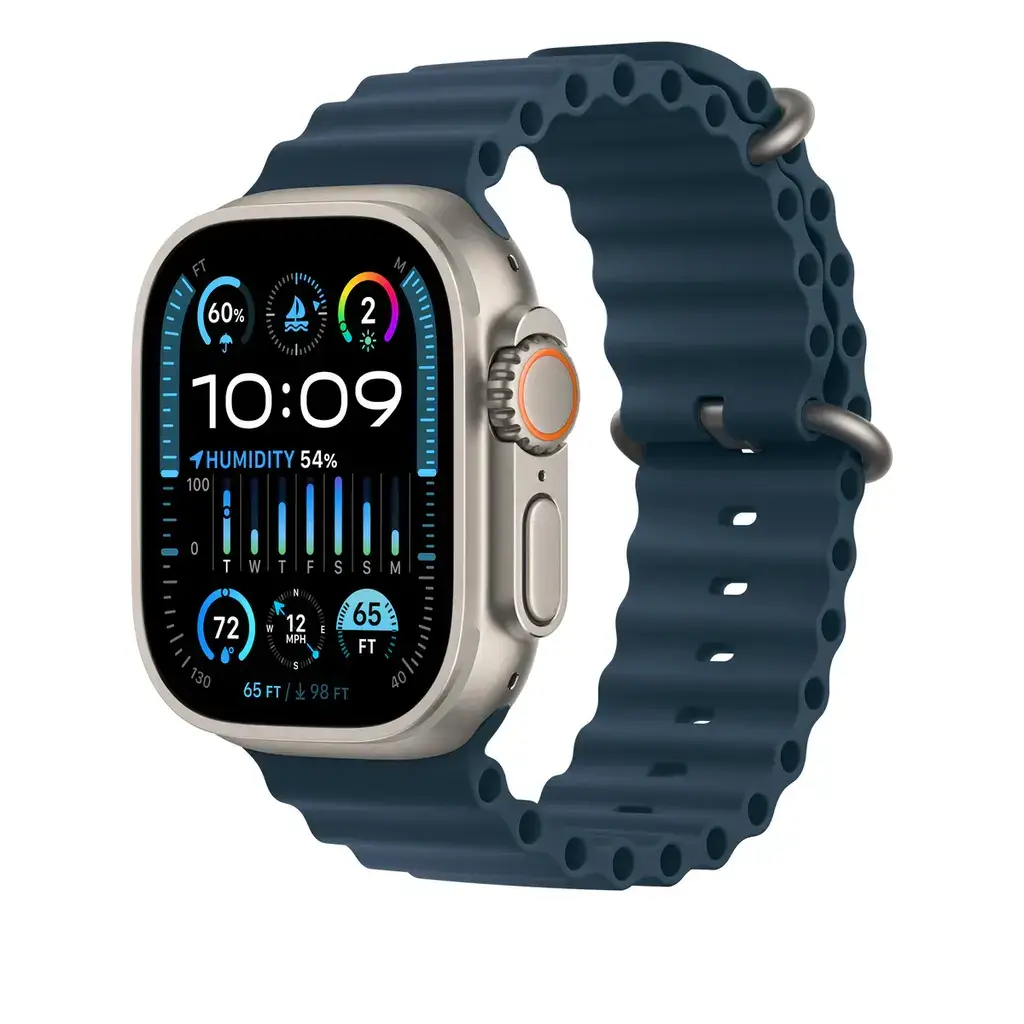Apple Watch Ultra 2 - 49mm - Titanium Case with White - Olive - Blue Ocean Band (GPS Cellular) image 4