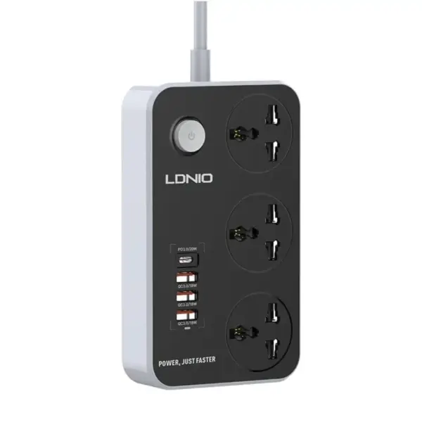 LDNIO SC3412 Power Strip With 3 Power Sockets (3 USB Port 18W, Fast Charging USB-C 20W) 2500 Watt - Black